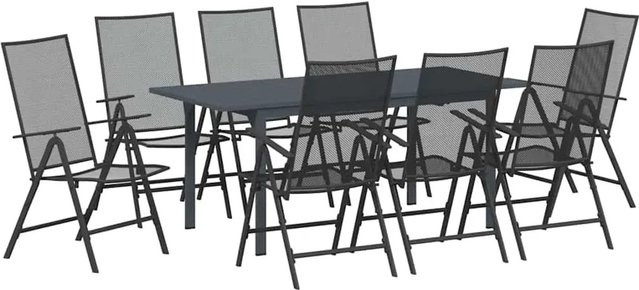 vidaXL Garten Essgruppe 9-teilig aus pulverbeschichtetem Stahl in Anthrazit Matt - Bild 1