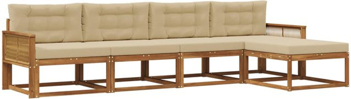 vidaXL Outdoor-Sofagarnitur aus Akazien-Massivholz mit 5 Kissen in Natur und Beige - Bild 1