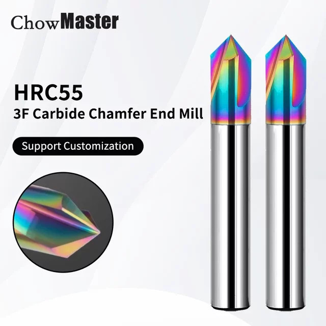 CHOWMASTER 3F Gerade Beschichteter Hartmetall Anfasen Schaftfräser mit DLC-Beschichtung aus Wolframstahl für Aluminium und Metall, Mehrfarbig - Bild 1