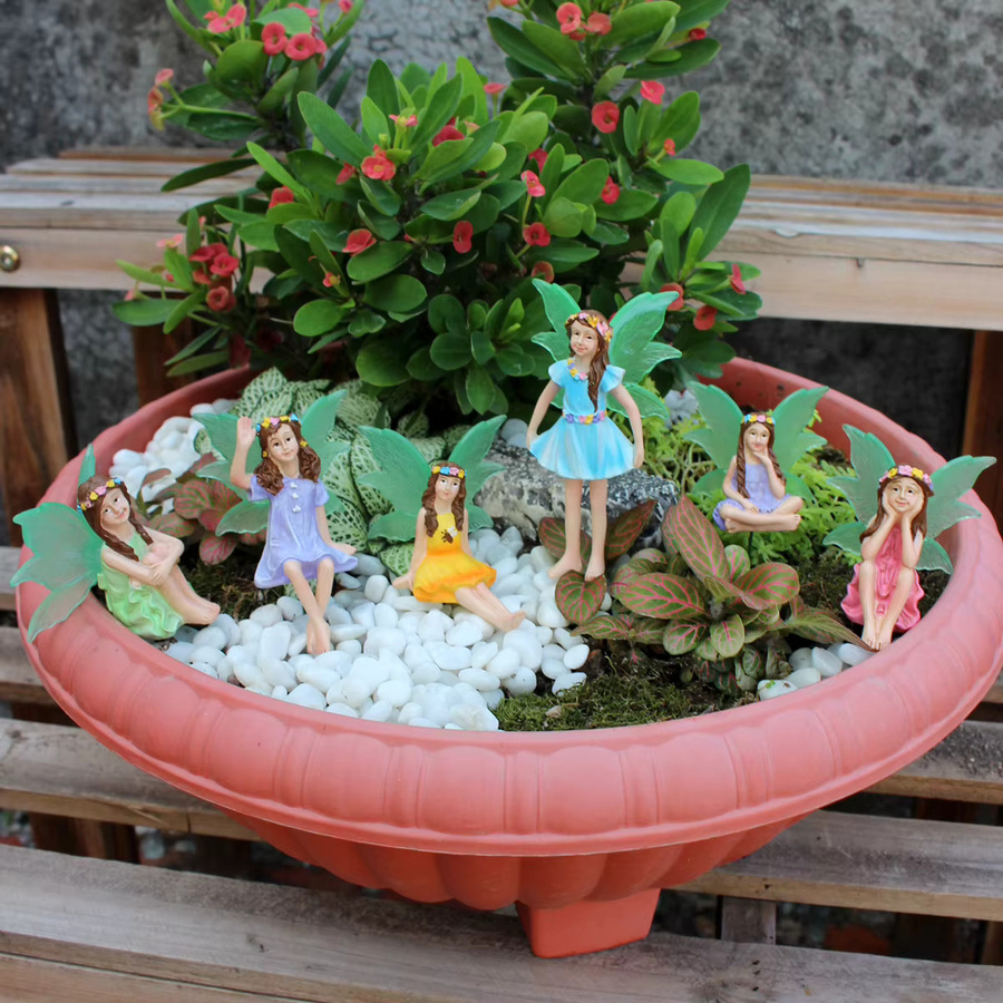 Set mit 6 Blumenfee-Statuen aus Harz für Garten und Blumentöpfe, bunte Gartendekoration - Bild 3