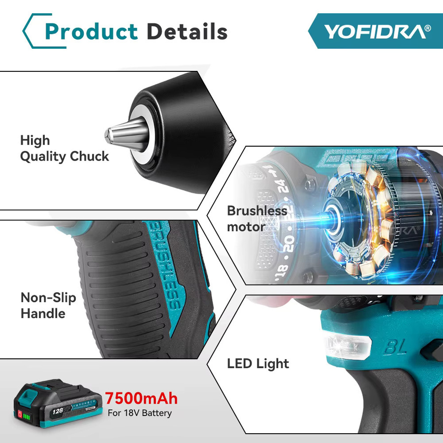YOFIDRA 2in1 Bürstenloser Elektroschrauber und Erdbohrer mit 10 mm Sechskantaufnahme für Makita LXT Akkus - Bild 3