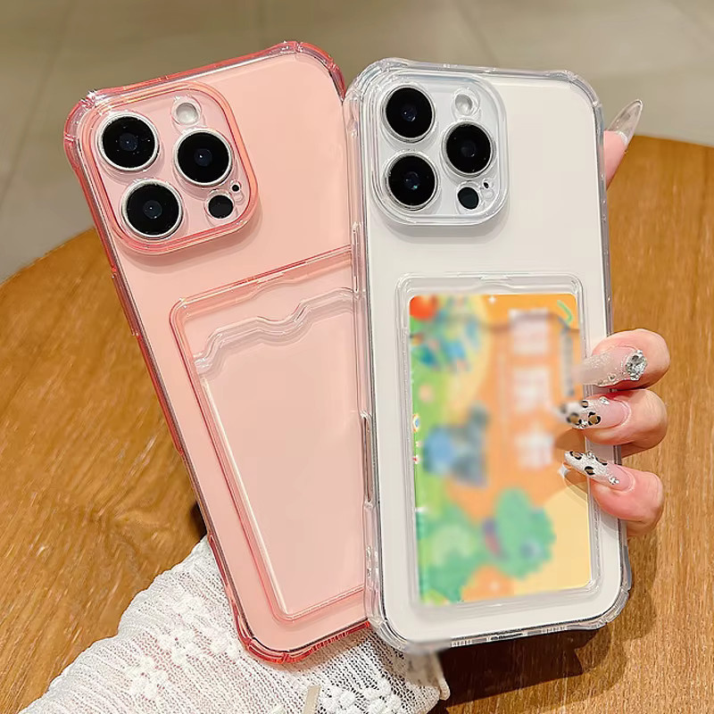 MOESOE Kartentasche Transparente TPU-Handyhülle für iPhone 16 15 14 13 12 Pro Max 11 Grau - Bild 1