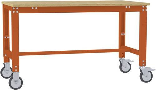 Manuflex AU7355.2001 Universal Arbeitstisch mobil mit Multiplexplatte, Farbe: Rotorange (RAL 2001), B/T/H: 150 x 80 x 75,2-97,2 cm - Bild 1