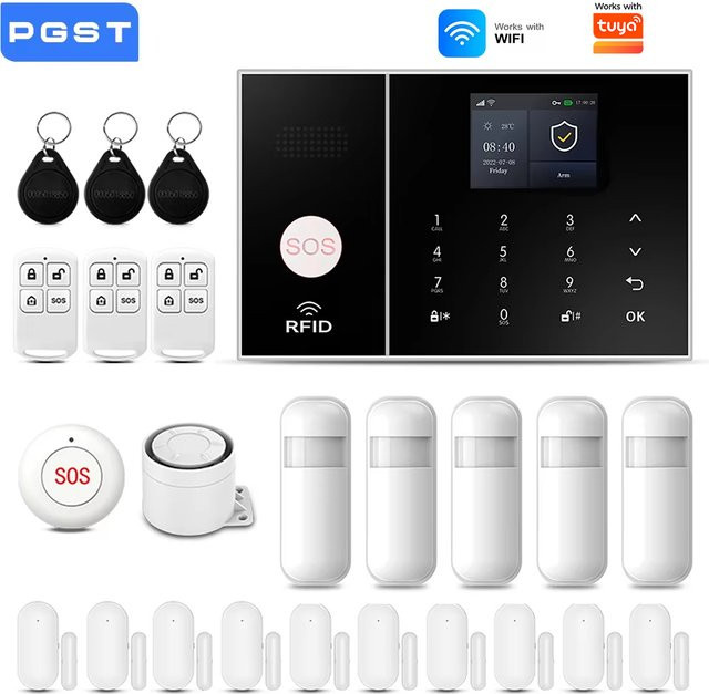PGST Kabelloses Alarmsystem 2.4G WiFi Heimsicherheits-Set in Weiß mit Tür- und Bewegungssensor, kompatibel mit SmartLife App und Alexa - Bild 1