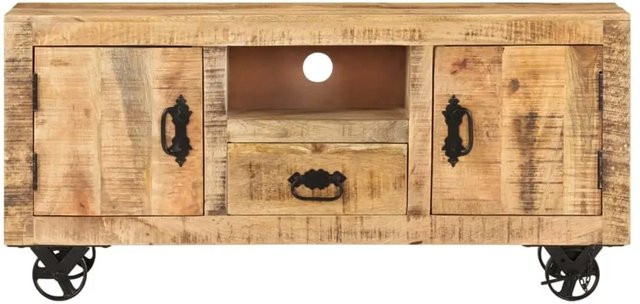 vidaXL TV-Schrank aus Mangoholz und Metall im Industrial Design, Braun, B/T/H: 110 x 30 x 50 cm - Bild 1
