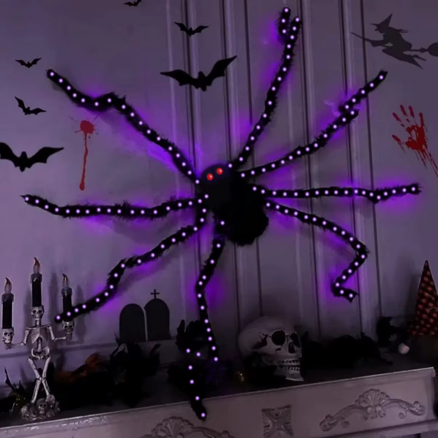 Peach Forest Halloween-Spinne mit 144 LED-Kupferdraht-Lichtern in Violett, wasserdicht und batteriebetrieben für Outdoor und Zuhause - Bild 3