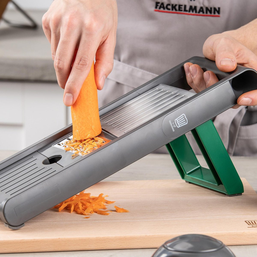 Fackelmann Gemüsehobel Mandoline Set, 5-teilig, Grau, mit verstellbarer Dicke und Behälter - Bild 2