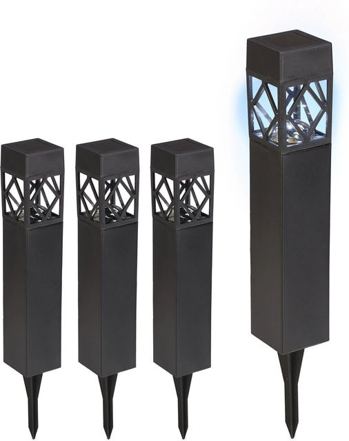 Relaxdays LED Solarlampen Set 4er Pack in Schwarz aus Kunststoff mit Dämmerungssensor und Erdspieß, Höhe: 41 cm, Breite: 6 cm, Tiefe: 6 cm - Bild 1