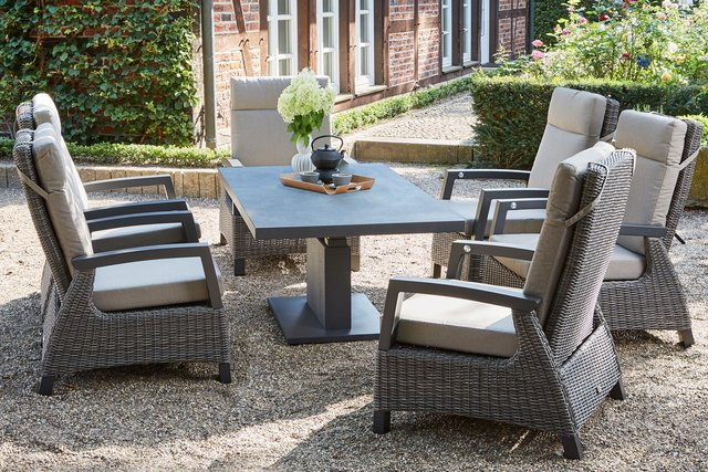 Siena Garden Corido/Bellani Gartenlounge in Grau mit Lifttisch und 6 Loungesesseln aus Aluminium und Gardino Geflecht - Bild 1