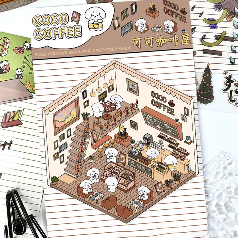 3D Cartoon Aufkleber Set für Kinder mit bunten Landschafts- und Dekoelementen aus Papier, mehrfarbig - Bild 4