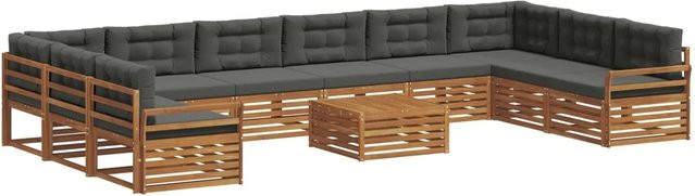 vidaXL Sofagarnitur aus Akazie Massivholz in U-Form, 11-teiliges Set mit Polstern in Anthrazit und Natur, B/T/H: 250 x 250 x 73 cm - Bild 1