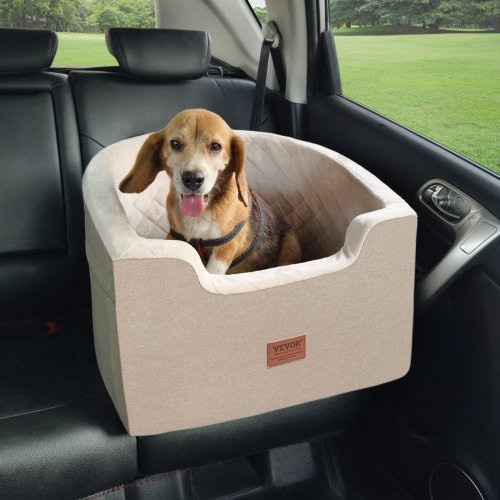 VEVOR Hundeautositz mit Aufbewahrungstasche und Sicherheitsleine, wasserdichtes Hundesitzerhöhung-Autobett für kleine und mittelgroße Hunde bis 25 kg, Braun/Beige - Bild 1
