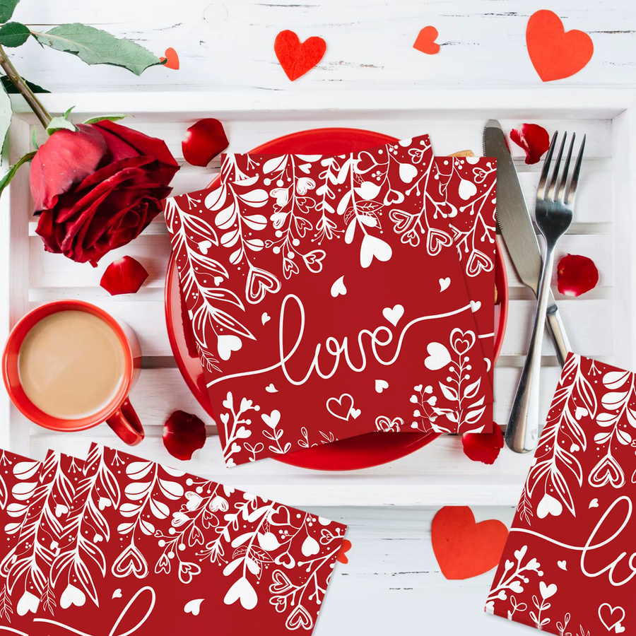 Rote Herzservietten aus Papier für Valentinstag und Hochzeitsdekoration - Bild 3