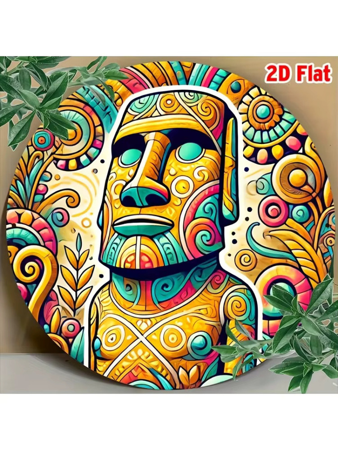 Potdemiel Wanddekoration Osterinsel Moai Statuen Vintage Polynesische Stammeskunst aus Metall, Mehrfarbig, B/H: 20 x 20 cm - Bild 6