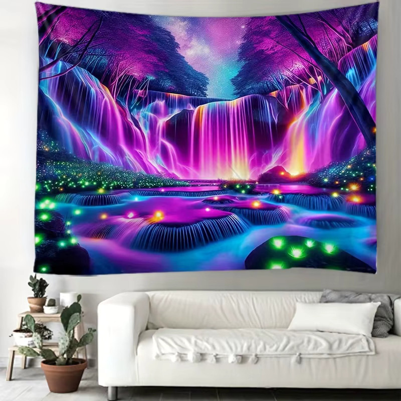 VIKAMA Fantasy-Wasserfall Wandteppich in Grün und Multicolour mit Naturmotiv für dein Wohnzimmer - Bild 4
