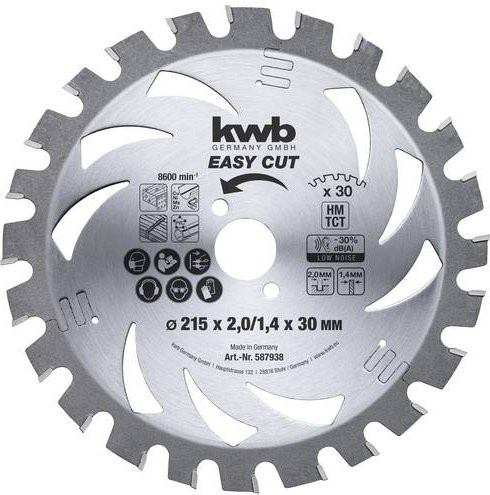 Kwb 587938 Hartmetall Kreissägeblatt für Holz, Metall und Kunststoff, Farbe: Silber, Durchmesser: 215 mm, Bohrung: 30 mm, Dicke: 1,4 mm, 30 Zähne - Bild 1