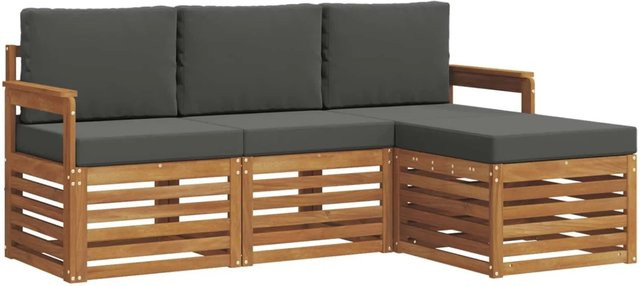 vidaXL Sofagarnitur 4-teilig aus Massivholz Akazie in Natur und Anthrazit mit L-Form und Sitzkissen - Bild 1