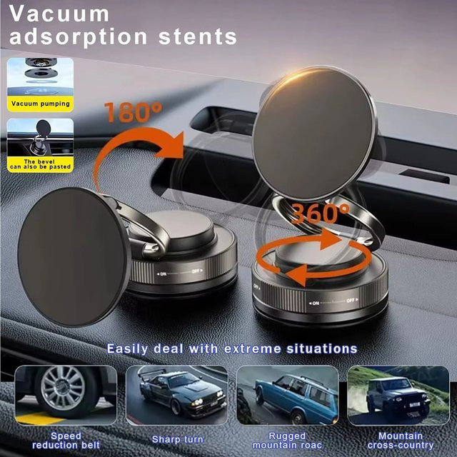 Universeller magnetischer Handyhalter mit 360-Grad-Drehung und Vakuum-Saugnapf in Schwarz - Bild 1