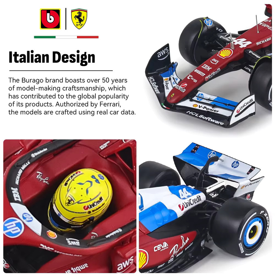 Bburago Ferrari SF25 Miami GP Lewis Hamilton, Formel-1-Legierungsmodellauto, 1:24, ab 14 Jahren - Bild 4