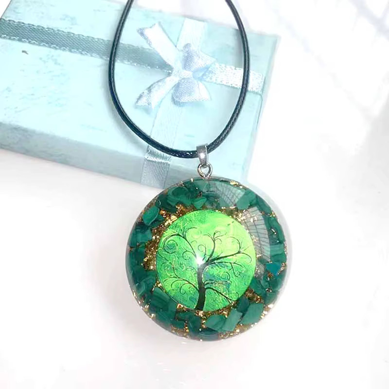 Anhänger Orgonit Grüner Malachit Baum des Lebens, Edelstahl, Silber, Unisex - Bild 2