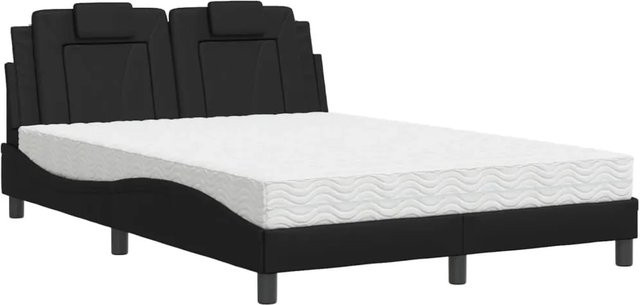 vidaXL Bett Viana mit Matratze in Schwarz aus Kunstleder und Kiefernholz B/T/H: 120 x 200 cm - Bild 1