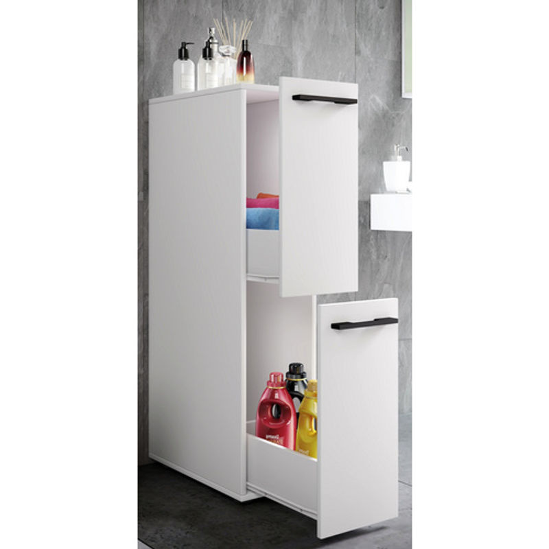 VCM Mehrzweckschrank Sadilo L aus Holz in Weiss mit zwei Schubladen, B/T/H: 25 x 50 x 110 cm - Bild 2