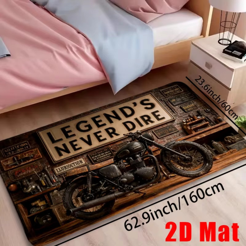 VIKAMA Legend Never Stops Bodenmatte im Retro Industrie-Stil, rutschfester Motorrad-Teppich für die Garagendekoration, mehrfarbig - Bild 4