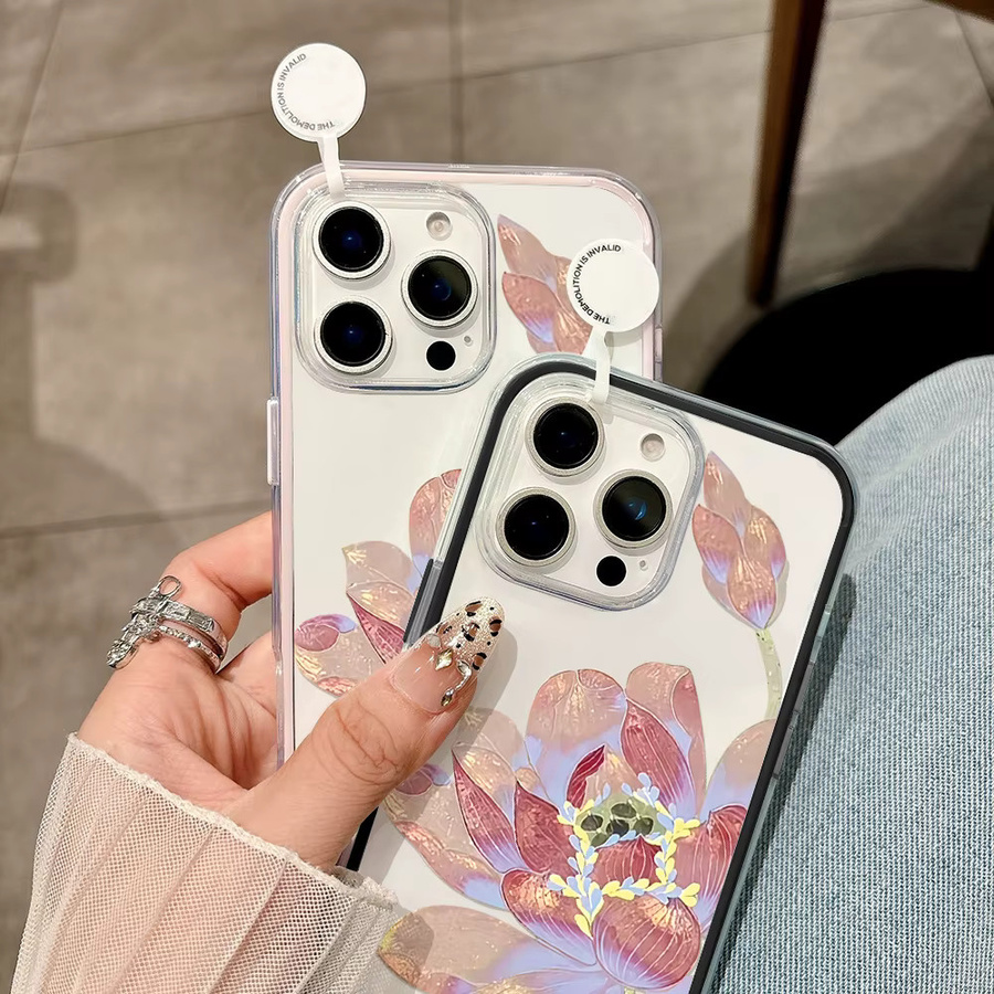 Caynes Shockproof Handyhülle aus transparentem TPU mit rosa Lotus-Design für iPhone Modelle - Bild 4