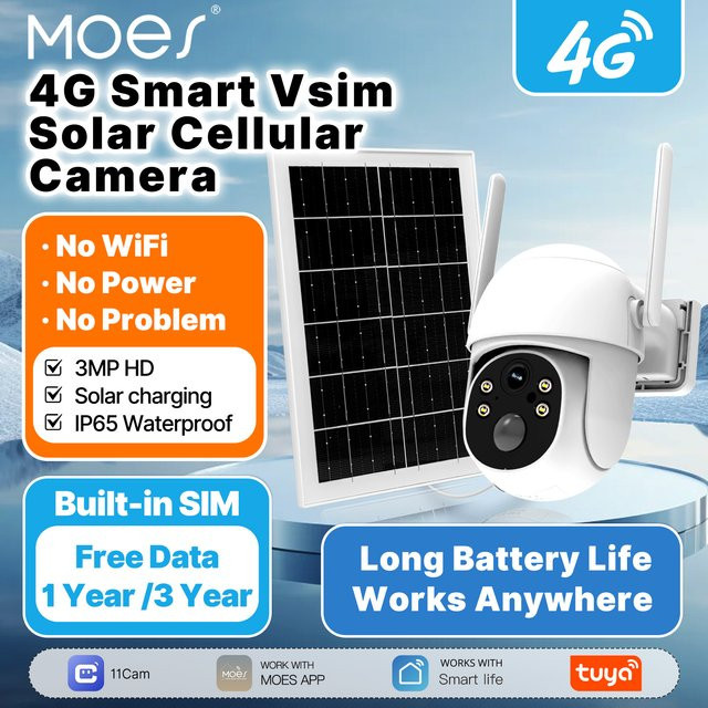 Tuya 4G Solar-Sicherheitskamera für den Außenbereich, kabellos, 3MP HD, Bewegungserkennung, IP66 wasserdicht, Nachtsicht, Farbe: Weiß - Bild 1