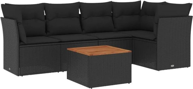 vidaXL 6-tlg Garten-Sofagarnitur aus Poly-Rattan und Akazienholz in Schwarz und Braun mit Kissen Modell 63 - Bild 1