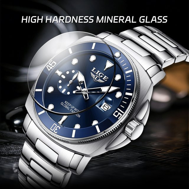 LIGE Armbanduhr Edelstahl, Quarz, Datum, Blau, Herren - Bild 1