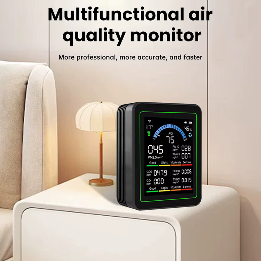 Aideepen Multifunktionaler digitaler Luftqualitätsmonitor für CO2, CO, TVOC, HCHO und PM in Schwarz oder Weiß - Bild 5