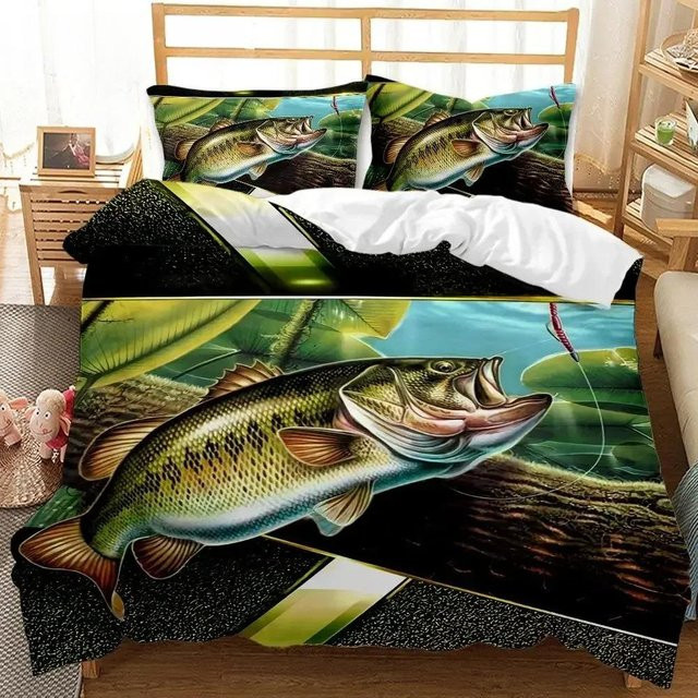 Bettwäsche mit Hecht und Streifenbarsch Muster für Kinder und Teenager von Your Warm Home, Blau, B/H: 172 x 218 cm - Bild 1