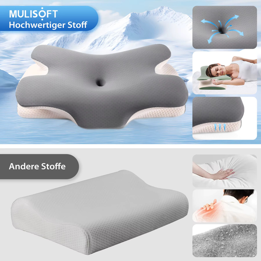 Sumosuma Ergonomisches Keilkissen in Grau, Kühlendes Nackenkissen für Seiten-, Rücken- und Bauchschläfer - Bild 3