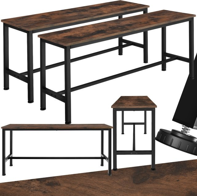 tectake 2er Set Sitzbank Fairfield Industrial Style aus Holz und Stahl, Farbe Dunkelbraun/Schwarz, B/T/H: 108 x 32,5 x 50 cm - Bild 1