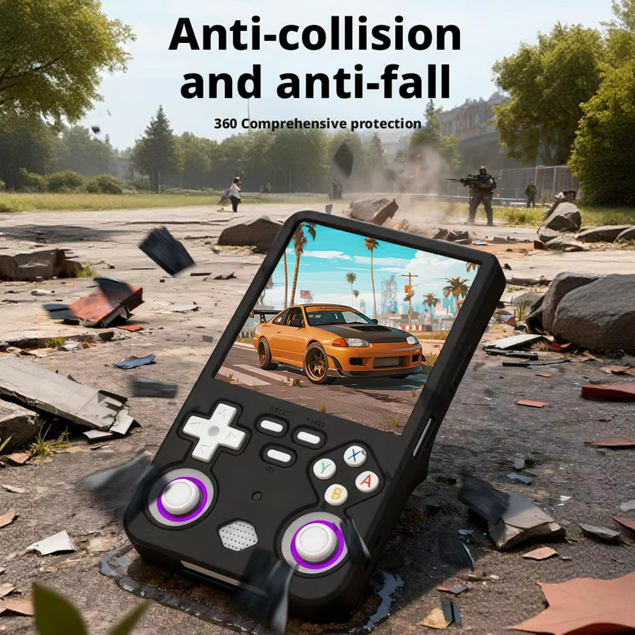 Schutzhülle aus Silikon für die R36 Ultra Retro Handheld-Spielekonsole in Schwarz mit Anti-Fall-Lanyard - Bild 3