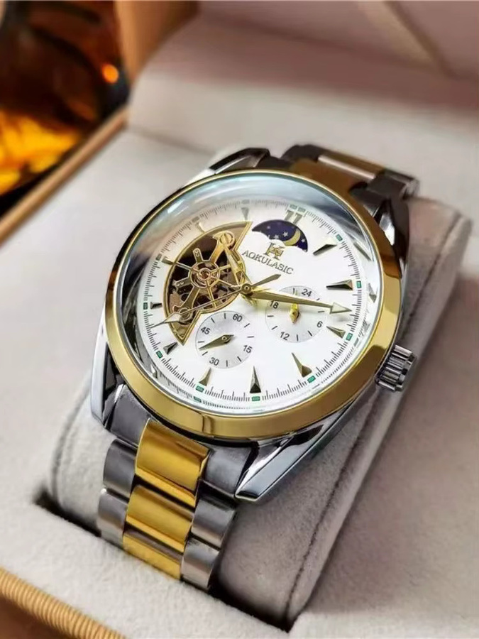 AOKULASIC Armbanduhr Automatik, Edelstahl, rund, Weiß, Herren - Bild 2