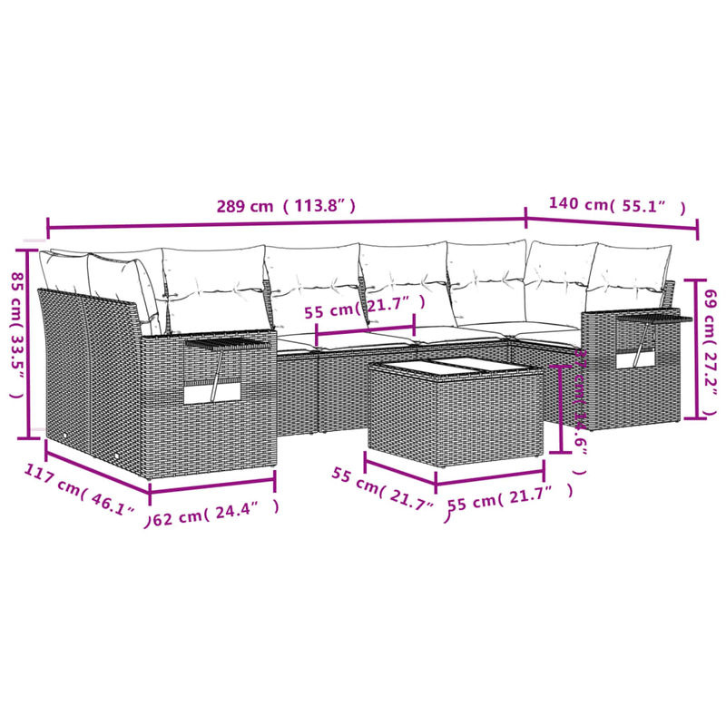 Vidaxl Gartenmöbel-Set aus Polyrattan mit 8-teiligem Kissen-Set in Beige und Grau im modernen Design - Bild 2