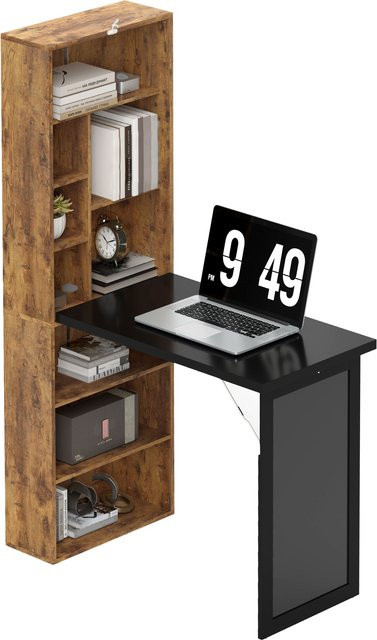 HOMCOM Klappbarer Computertisch mit Bücherregal und Tafel in Braun, B/T/H: 98 x 51 x 153 cm - Bild 1