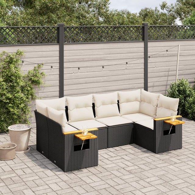 vidaXL 6-tlg. L-Shape Gartenmöbel-Set aus Polyrattan in Schwarz mit UV-beständigen Kissen - Bild 2