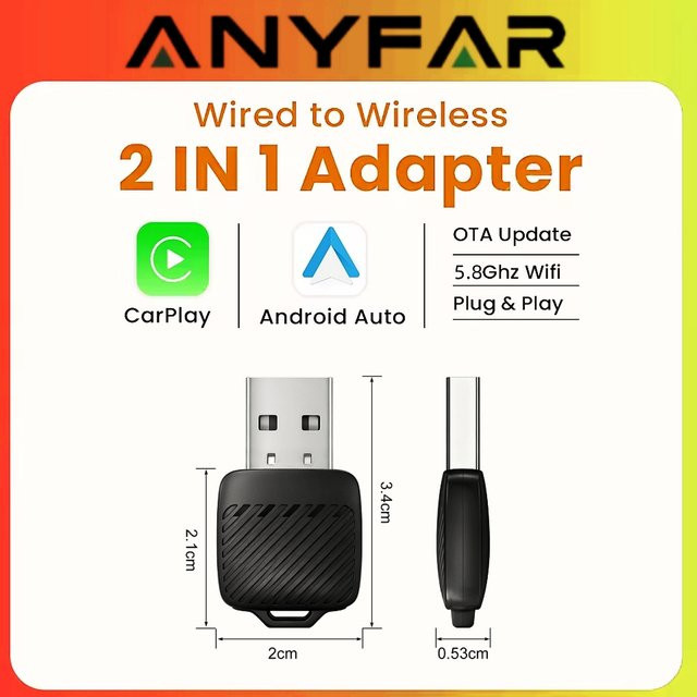 ANYFAR Mini Ultra Wireless Adapter für kabelloses CarPlay und Android Auto in Schwarz mit Wi-Fi und Bluetooth - Bild 1