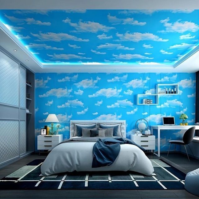 SZ-Damai Vinyl-Tapete mit blauem Himmel und weißen Wolken für Wohnzimmer, Küche, Bad und Schlafzimmer, B: 45 cm, L: 1000 cm - Bild 1