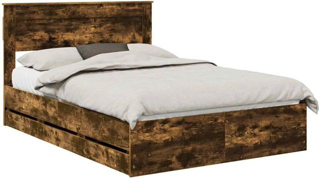 vidaXL Bettrahmen aus Holzwerkstoff in Raucheiche, Braun, B/T/H: 153 x 153 x 200 cm - Bild 1