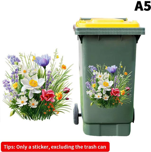 Selbstklebender Sonnenblumen Mülleimer Aufkleber mit floralem Design aus wasserfestem PVC in Mehrfarbig, Format A5 - Bild 1
