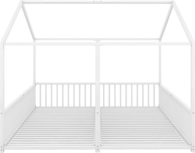 KOMHTOM Metallbett Kinderbett in Hausform mit Geländer und Leiter, Eisenrahmen, Weiß, B/T/H: 90 x 200 x 174,5 cm - Bild 1