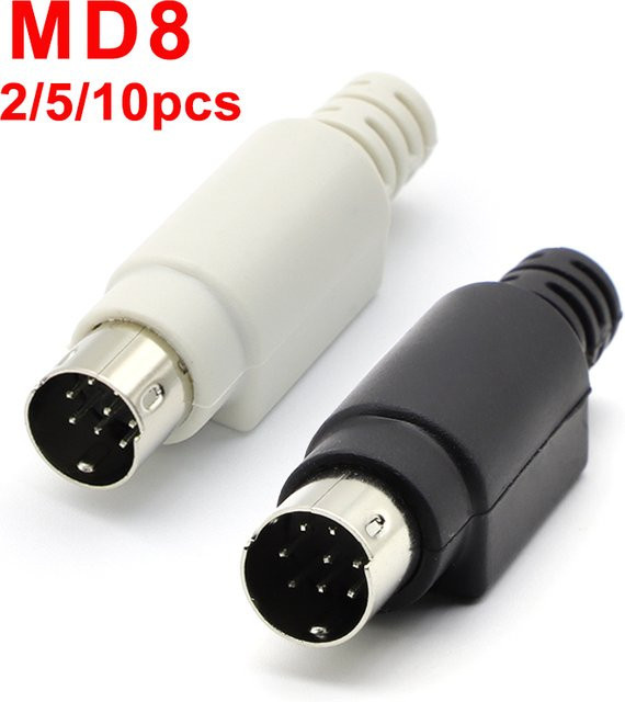 JCD MD8 Mini-DIN 8-Pin Stecker mit Kunststoffgriff in Schwarz für PLC-Anwendungen und DIY-Lötverbindungen - Bild 1