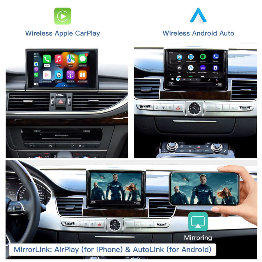 CARABC Wireless CarPlay und Android Auto Modul für Audi A6 A7 2012-2018 in Schwarz mit Bluetooth Audio und OEM Rückfahrkamera Unterstützung - Bild 3