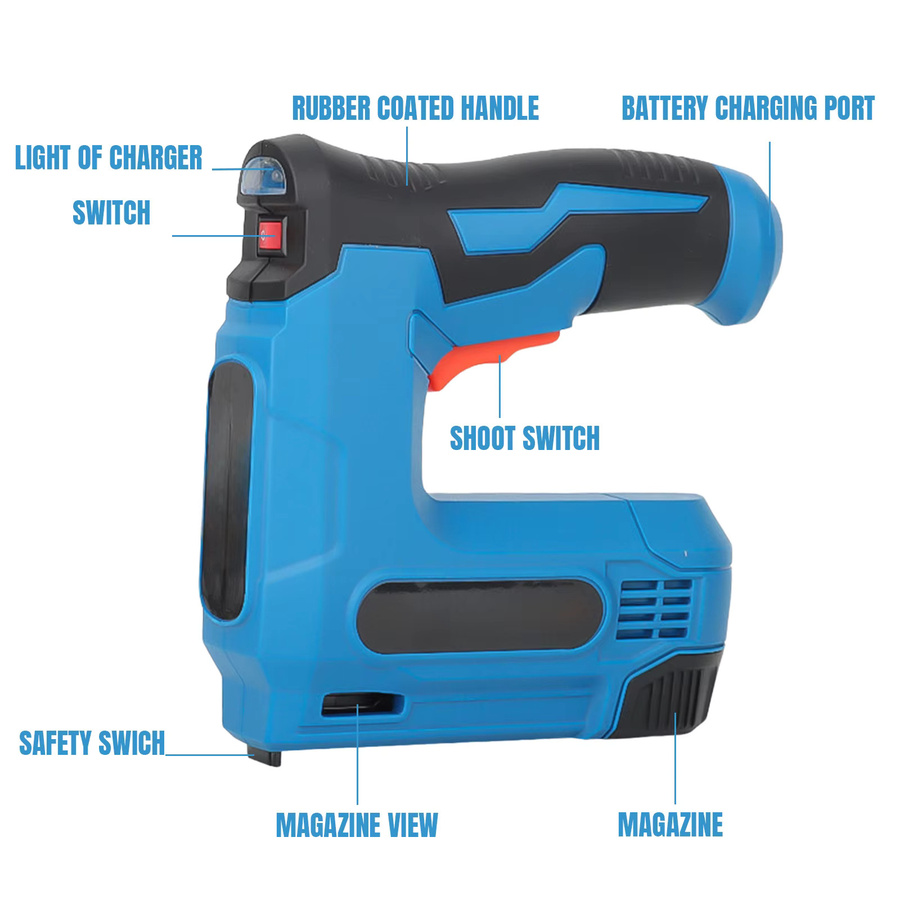 Betuyoo 2-in-1 Elektrische Heftpistole und Nagelpistole, Kabellos, Blau, USB-aufladbar mit 2000 Heftklammern - Bild 7