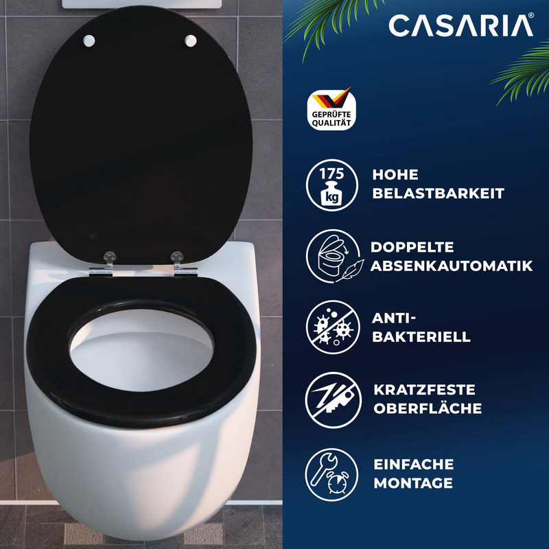 Casaria Toilettensitz aus Holz in Schwarz mit Absenkautomatik und runder Form, B/T: 45,7 x 45,7 cm - Bild 2