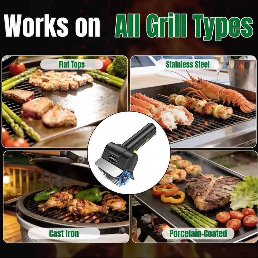 Hippcron Elektrische Grillreinigungsbürste mit Edelstahlbürste, 1100 U/min, 2000 mAh, Typ-C-Ladefunktion, Schwarz-Silber - Bild 2